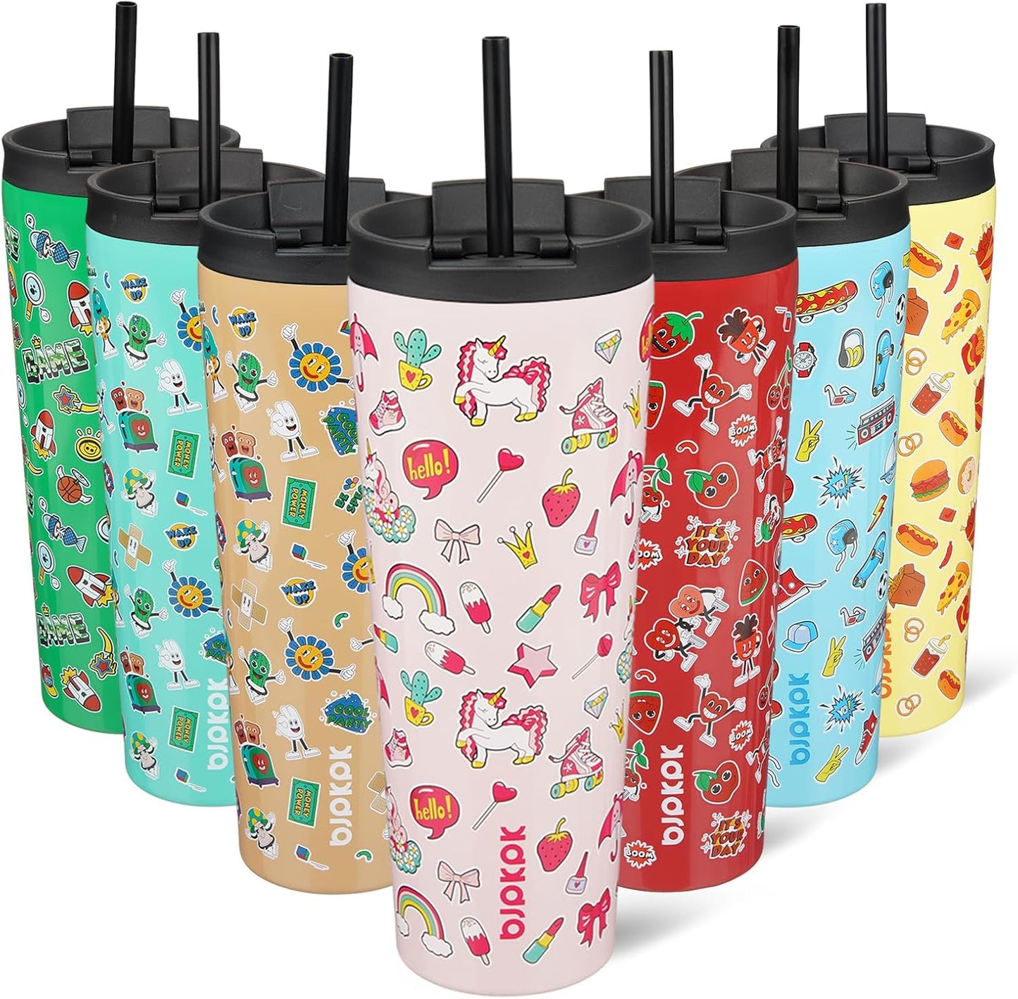 BJPKPK 22oz Insulated Tumbler With lid And Straw Stainless Steel Tumblers Travel Coffee Mug Reusable Thermal Cup,Sky