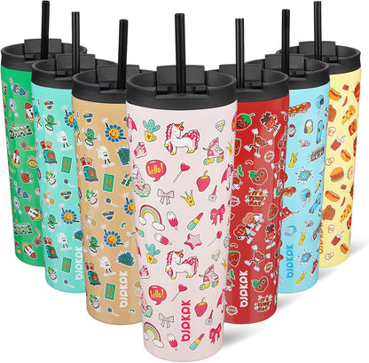 BJPKPK 22oz Insulated Tumbler With lid And Straw Stainless Steel Tumblers Travel Coffee Mug Reusable Thermal Cup,Sky