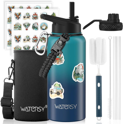 40oz Insulated Water Bottle (Cold for 48 Hrs),BPA Free&Leak Proof,Stainless Steel Water Flask,Water Jug with Straw Spout Lids for Gym,Hiking,Travel,Black Blue