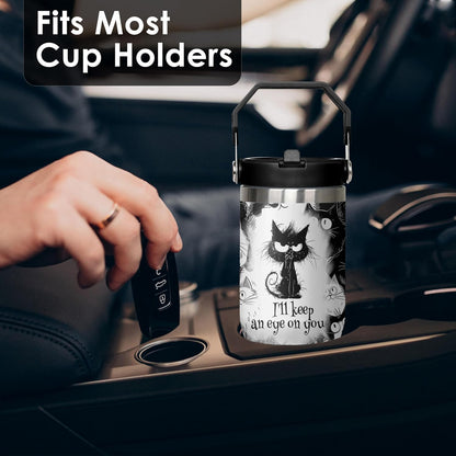 30 oz Peacock Blue Flip Straw Tumbler with Top Handle for Peacock Blue Lover Resuable Vacuum Insulated Flip Top Water bottle for Home Office Car