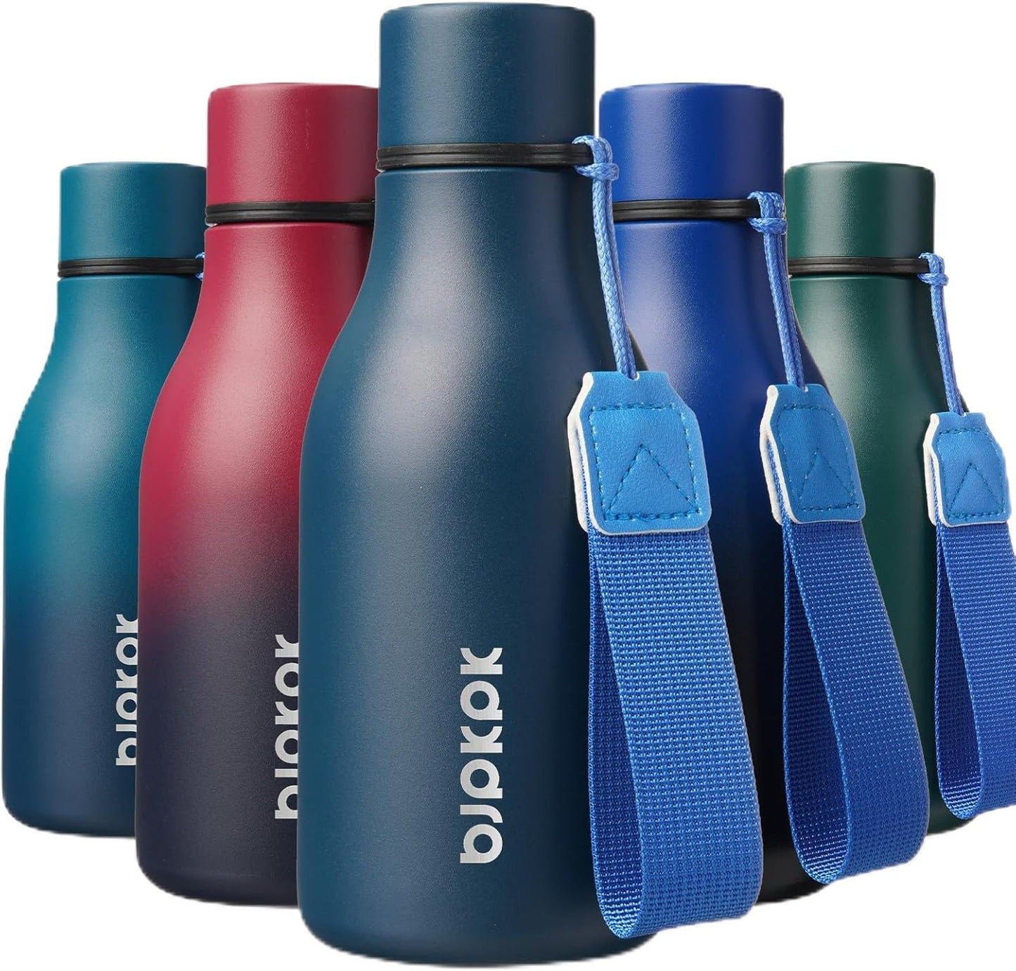 BJPKPK Insulated Water Bottles, 18 oz Stainless Steel Metal Water Bottle with Strap, BPA Free Leak Proof Jugs, Mugs, Flasks, Reusable Thermal Flasks for Sports & Travel, Black - Colors A