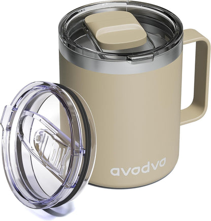 12oz Insulated Coffee Mug with Lid – Includes Two Lids, Stainless Steel Coffee Travel Mug with Handle, Double Wall Vacuum Insulated Camping Mug for Home, Office & Outdoor, Navy Blue