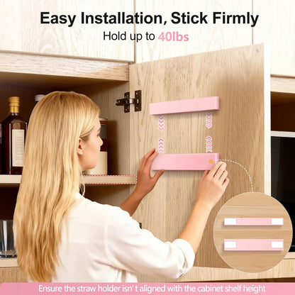 9.5” Large Acrylic Straw Holder for Cabinet Door, Reusable Adjustable Two-Part Straws Organizer with Ultra Sticky Adhesive Strips, 2026 Straw Storage for Kitchen Cupboard (Transparent)