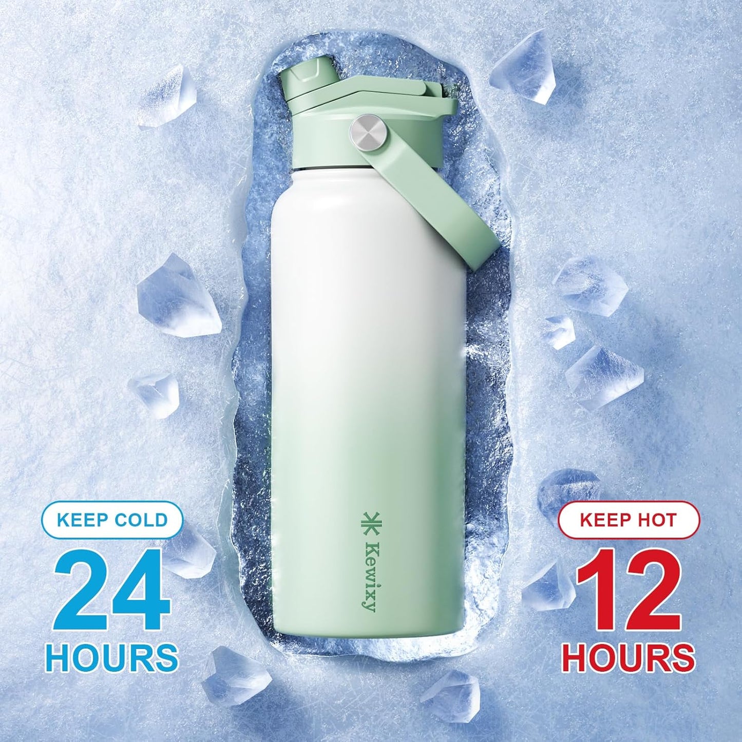 KEWIXY 32 oz Insulated Water Bottle, 2-in-1 Lid, Straw & Spout with Protected, Leak Proof, Keep Cold, Stainless Steel, Metal, Reusable, Handle, for Outdoor, Gym and School, 2 Lids, Blush Pink
