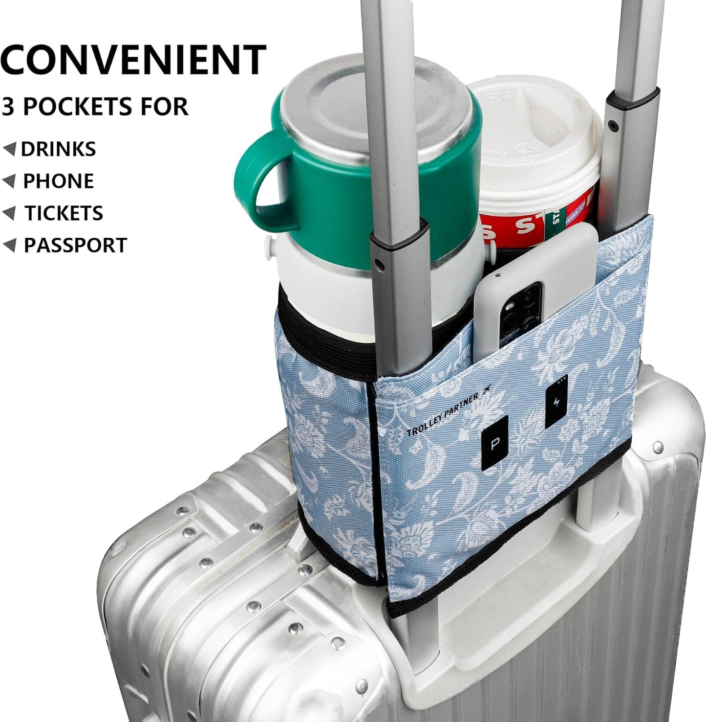 riemot Luggage Travel Cup Holder Free Hand Drink Carrier - Hold Two Coffee Mugs - Fits Roll on Suitcase Handles - Gifts for Flight Attendants Travelers Accessories Carbon Black