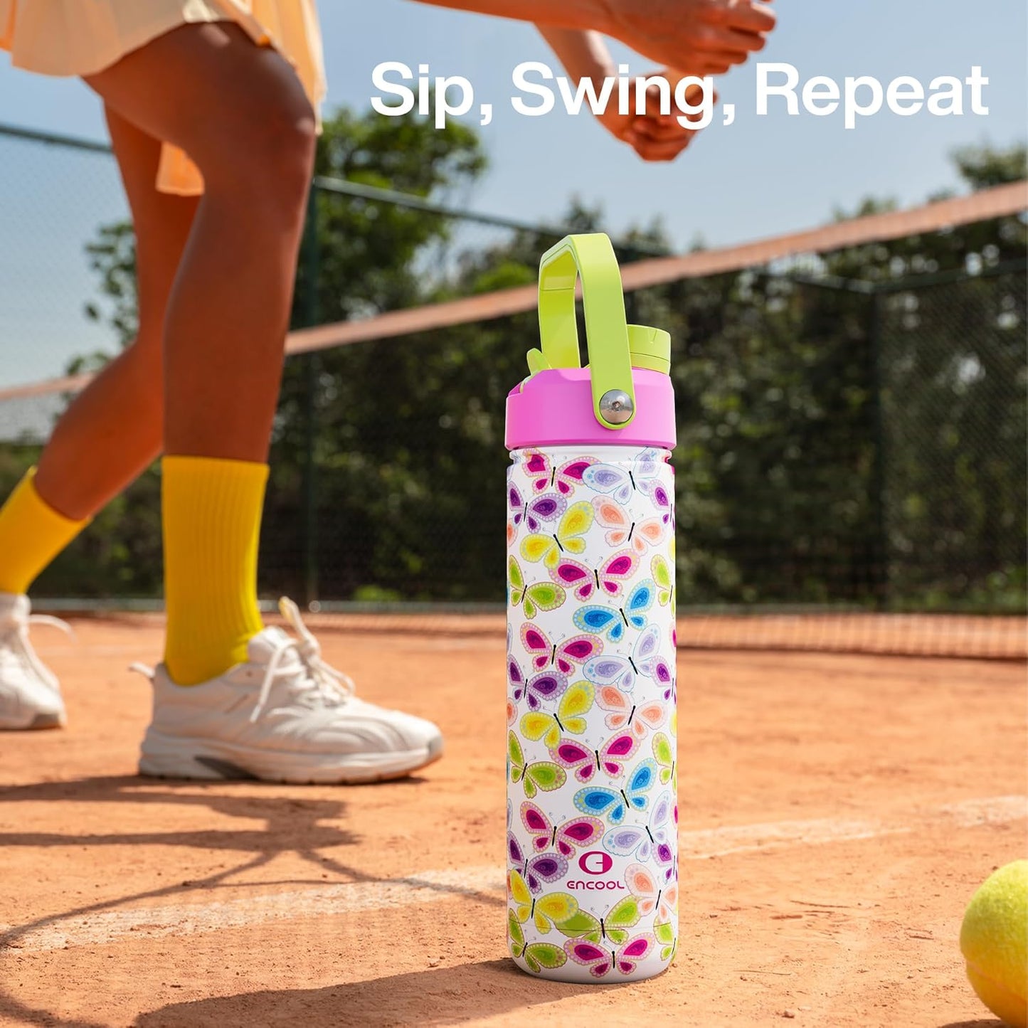 ENCOOL Insulated Water Bottle with Straw Stainless Steel Water Bottle, Leak-Proof, BPA-Free, Double Wall Vacuum Keeps Cold for 24 Hours for Sports, Travel, School (26 oz, Cotton Candy) - Colors D