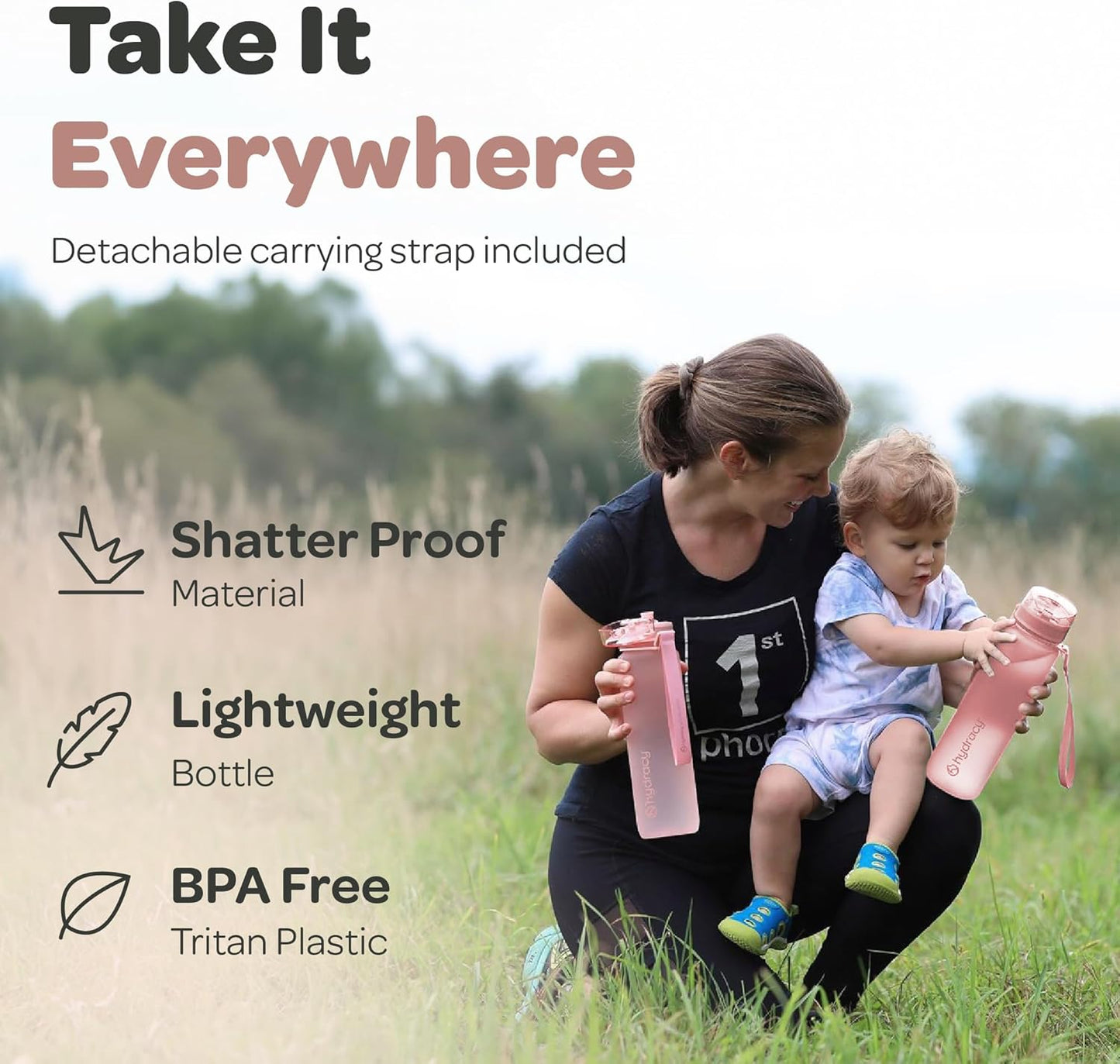 Hydracy Water Bottle with Time Marker -Large BPA Free Water Bottle & No Sweat Sleeve -Leak Proof Gym Bottle with Times to Drink - Ideal for Fitness Sports & Outdoors