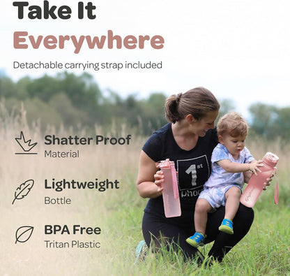 Hydracy Water Bottle with Time Marker -Large BPA Free Water Bottle & No Sweat Sleeve -Leak Proof Gym Bottle with Times to Drink - Ideal for Fitness Sports & Outdoors