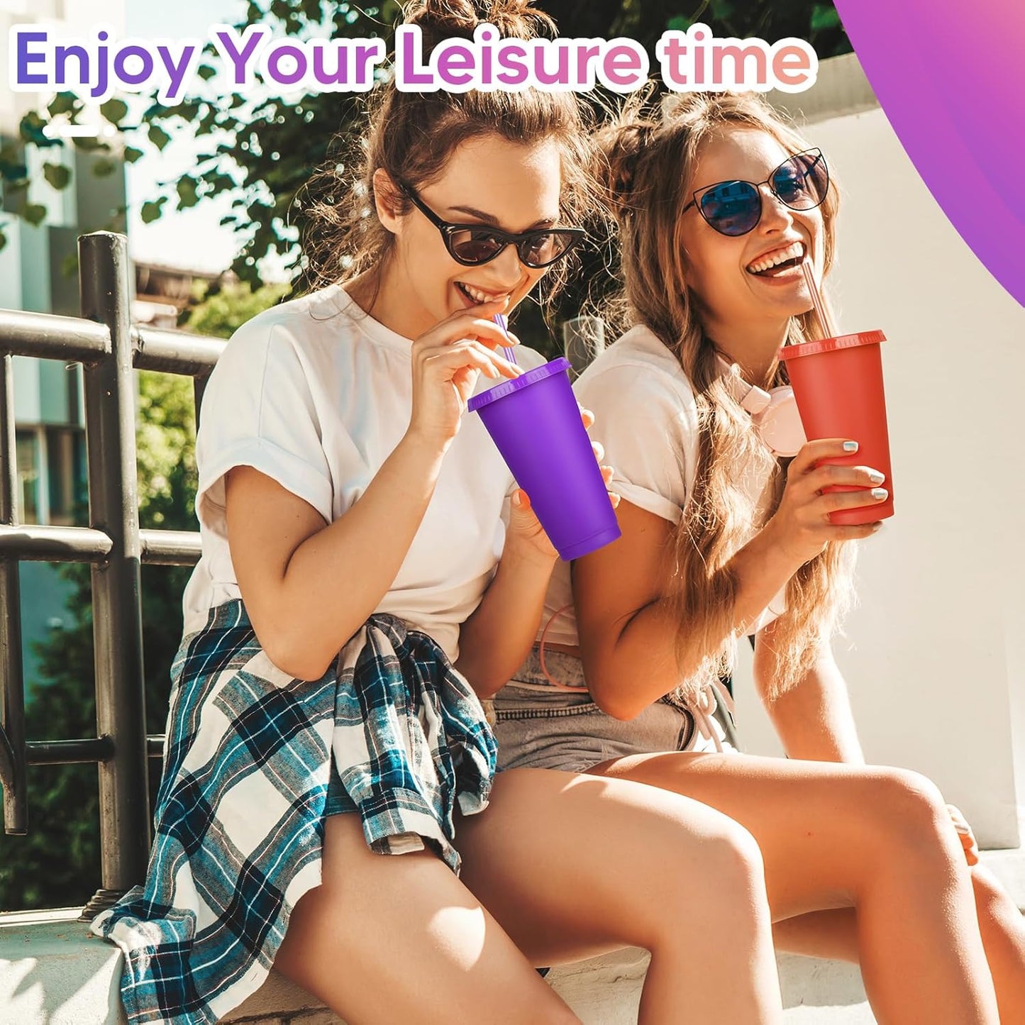 24 Pack Plastic Tumblers with Lids and Straw, Reusable Cups with Lids and Straws Colorful Cups for Cold Drink Iced Coffee, Plastic Tumbler Bulk for Party Birthday Gifts (24 oz, Stylish Colors)