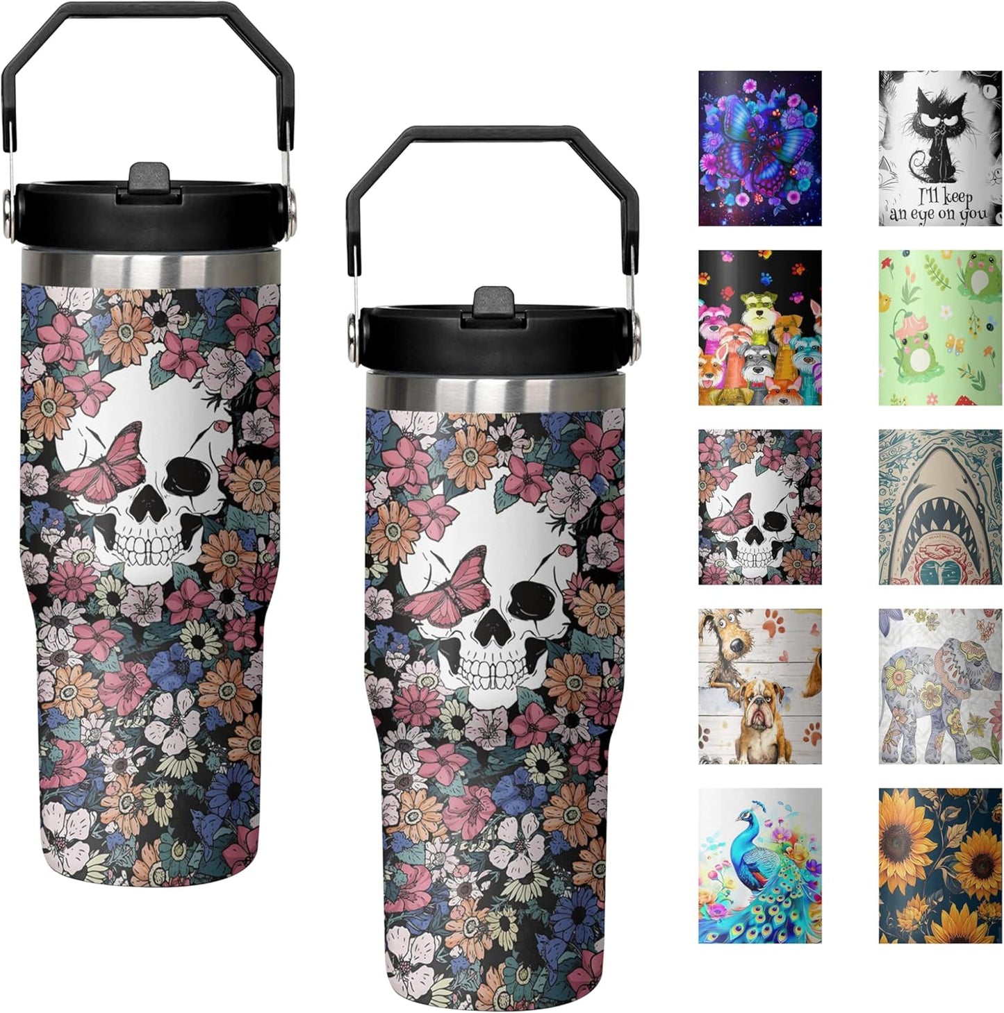 30 oz Peacock Blue Flip Straw Tumbler with Top Handle for Peacock Blue Lover Resuable Vacuum Insulated Flip Top Water bottle for Home Office Car