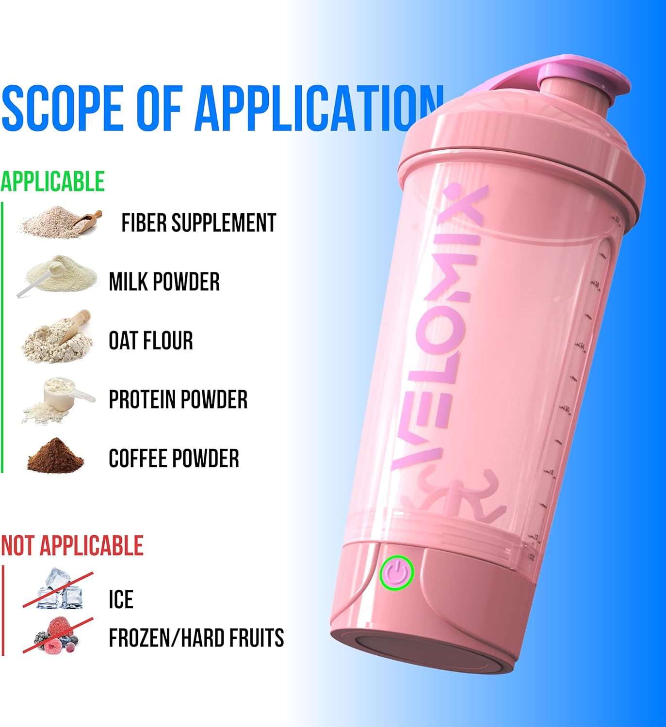 VELOMIX Electric Protein Shaker Bottle - 24 oz | USB-C Rechargeable | Leak Proof Shaker Cups for Protein Shakes | Portable Blender for Shakes and Smoothies (Electric-Transparent)