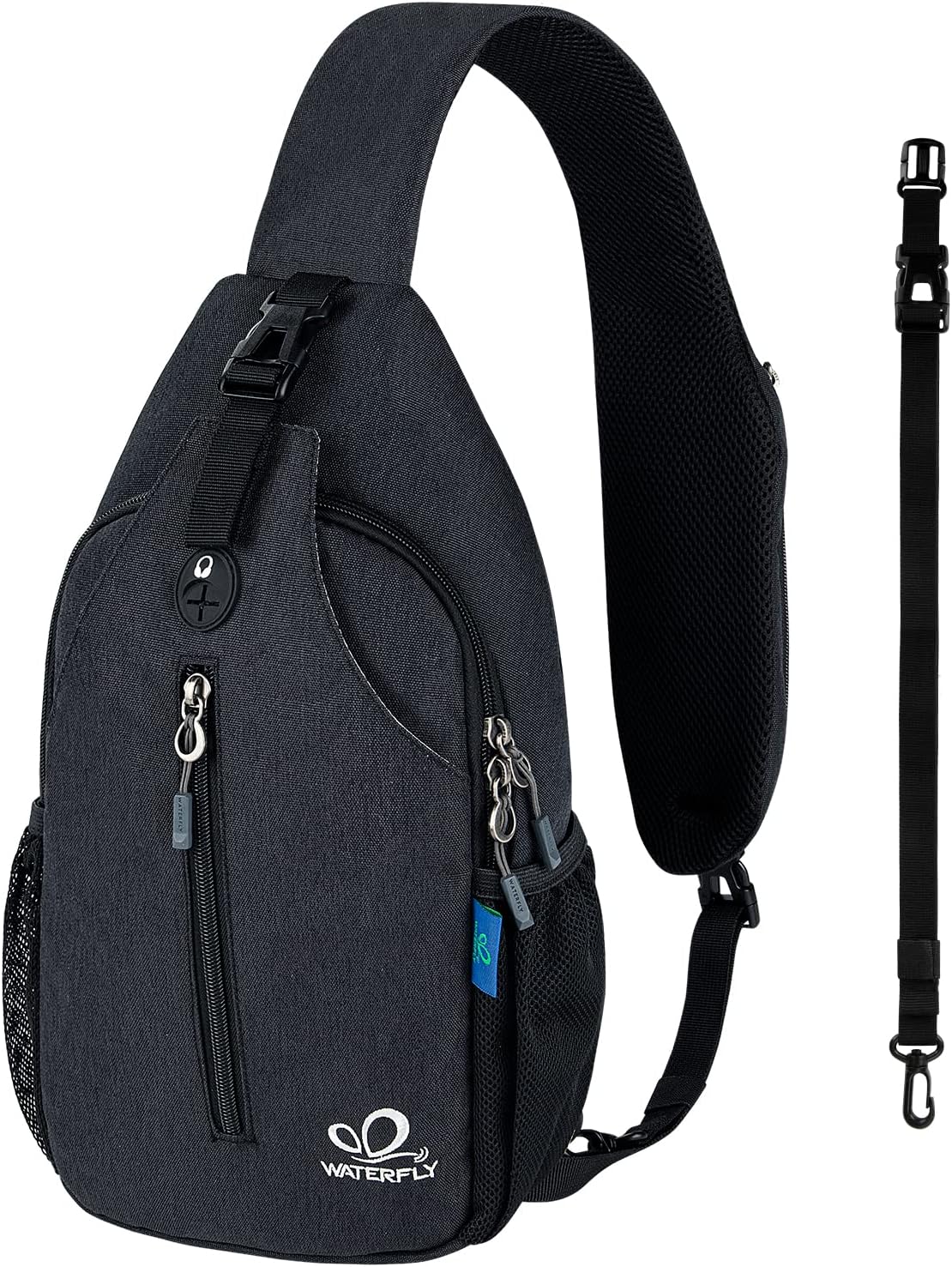 WATERFLY Crossbody Sling Backpack Sling Bag Travel Hiking Chest Bag Daypack (Black)