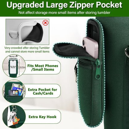 LEFOR·Z Water Bottle Carrier Bag with Phone Pocket Compatible with Stanley/Meoky 40 oz Tumbler with Handle,Water Bottle Holder Pouch with Adjustable Strap Compatible with Stanley Cup Accessories
