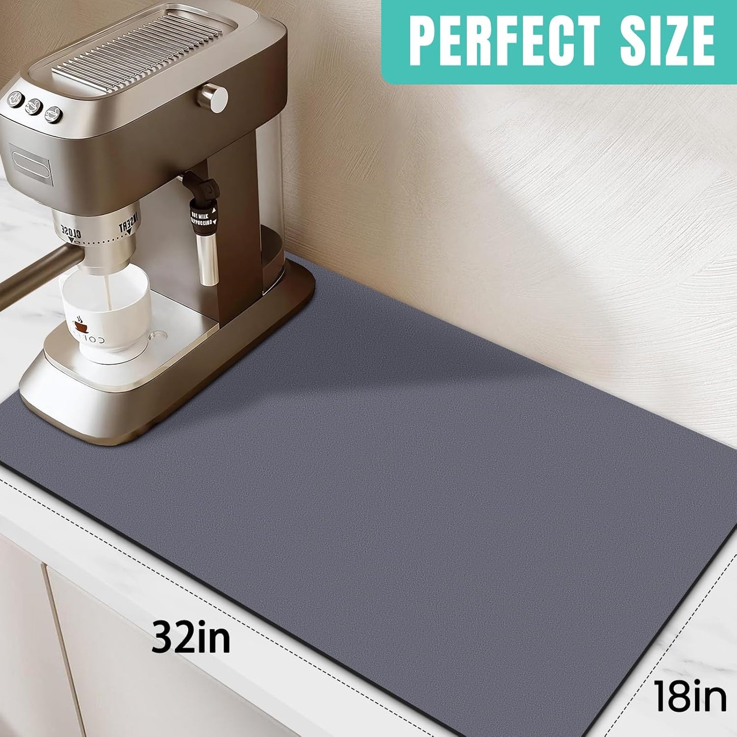 WISELIFE Coffee Mat Super Absorbent Dish Drying Mat Coffee Bar Accessories Match with Machine Large Drying Mats for Kitchen Counter 12" W x 19" L, Black