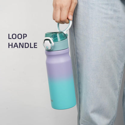 Konokyo 18 oz Insulated Water Bottle with Straw Lid, Stainless Steel Vacuum Sports Water Bottle, Leak-Proof Reusable Metal Flask with Carry Loop, BPA-Free Travel Bottle for Gym, School, Office