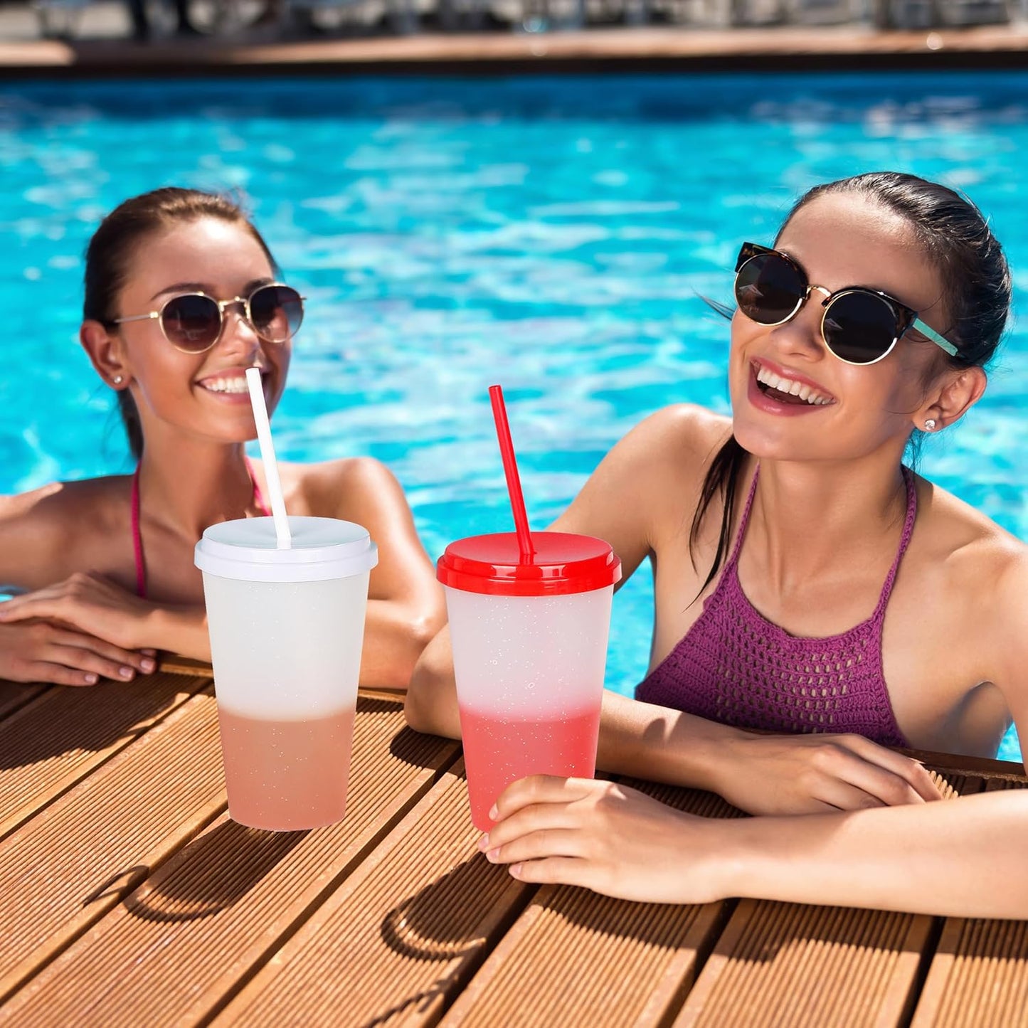 Color Changing Cups, 5 Pack 24oz Plastic Tumblers, Reusable Iced Coffee & Smoothie Cups with Lids and Straws for Parties and Travel