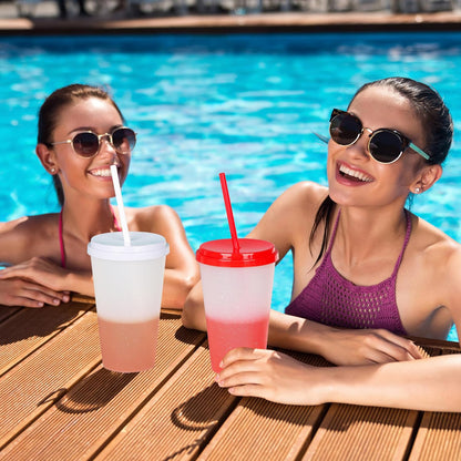 Color Changing Cups, 5 Pack 24oz Plastic Tumblers, Reusable Iced Coffee & Smoothie Cups with Lids and Straws for Parties and Travel
