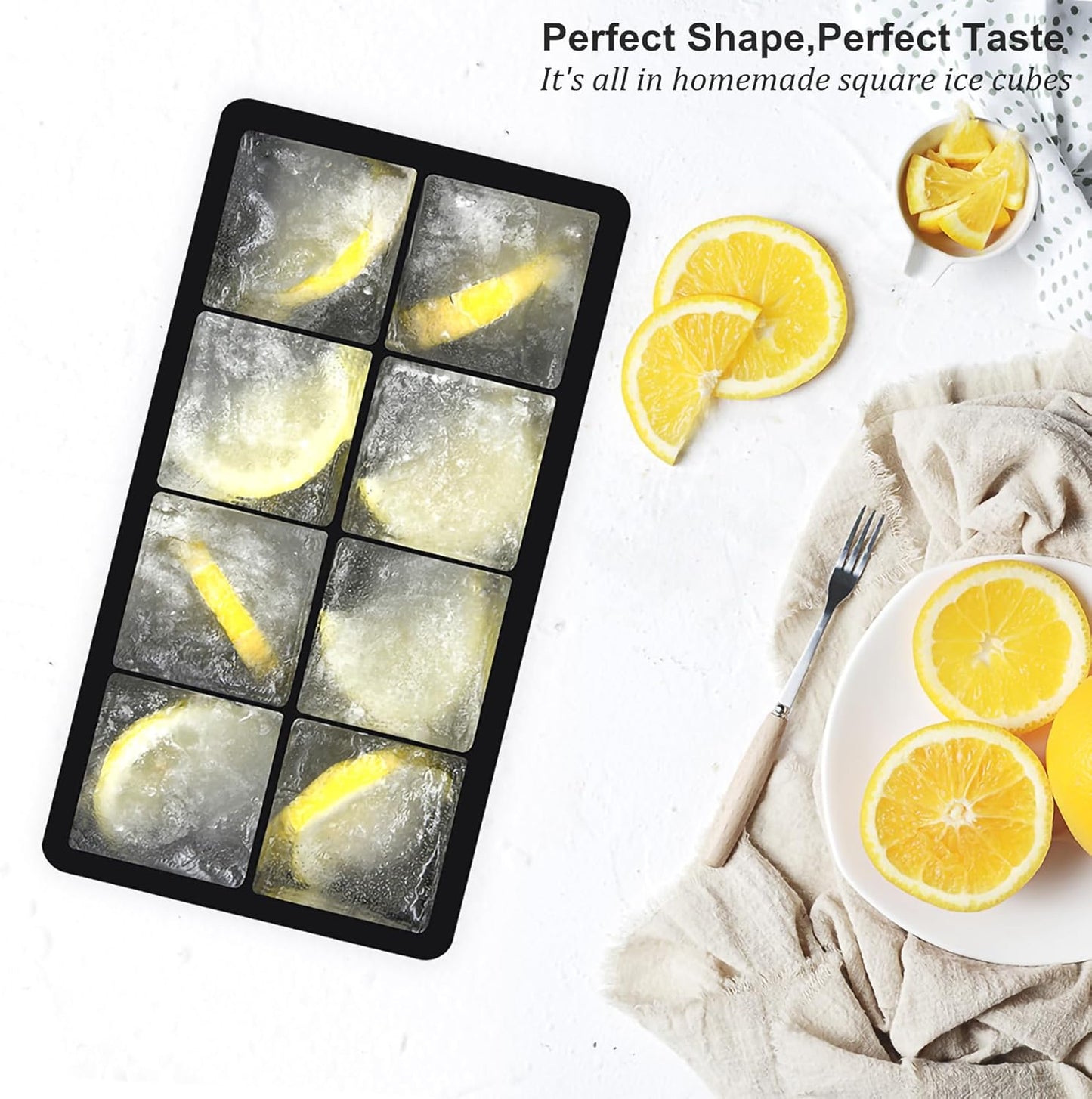 Bangp Large Ice Cube Tray for Whiskey,2 Pack Stackable Big Ice Cube Molds Make 16 Big Whiskey Ice Cubes,Easy Release Square Ice Cube Maker for Cocktails,Whiskey,Soups and Frozen Treats
