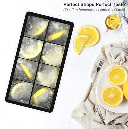 Bangp Large Ice Cube Tray for Whiskey,2 Pack Stackable Big Ice Cube Molds Make 16 Big Whiskey Ice Cubes,Easy Release Square Ice Cube Maker for Cocktails,Whiskey,Soups and Frozen Treats