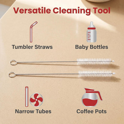 2 Pack Straw Cleaner Brush, Reusable Metal Handles Straw Cleaner Brush Extra Long for Stanley Mug 40, 30, 20 oz, 10mm Wide for Sippy Cup, Water Bottle and Tubes (Clear+Clear)