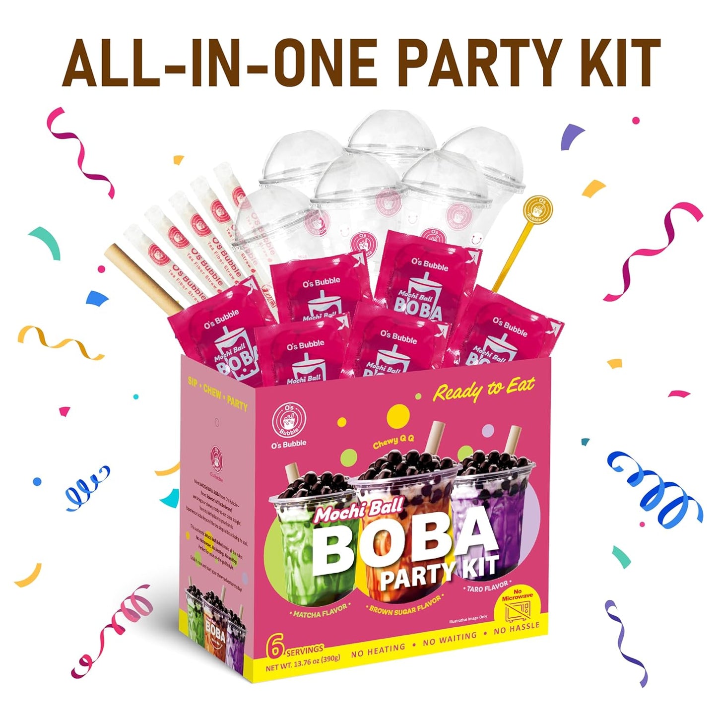 O's Bubble Boba Tea Kit - Bubble Tea Kit - All in One Boba Kit - Boba Kit for Kids - 6 Servings Includes Cups, Straws, Stirrer (Party Kit Variety Pack Upgrade) (Mixed Fruit)