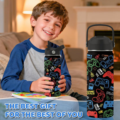 Strawberry Gifts for Kids - 16oz Pink Kids Water Bottle with Straw Lid, Stainless Steel Insulated Water Bottle, Leakproof, BPA-Free, for Girls, School, Strawberry Lover Children Birthday Gift Cup(1pc)