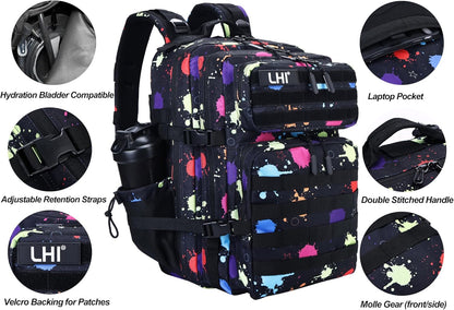 LHI Military Tactical Backpack for Men and Women 45L Army 3 Days Assault Pack Bag Large Rucksack with Molle System - Black - Colors A