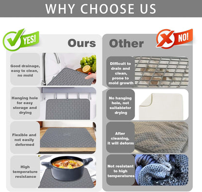 To encounter Silicone Dish Drying Mat -Small 17.5" x 8" - Set of 2 Flexible Stemware Drying Mat, Heat Resistant Silicone Trivet, Countertop Mat, Dish Draining Mat, Sink Mat