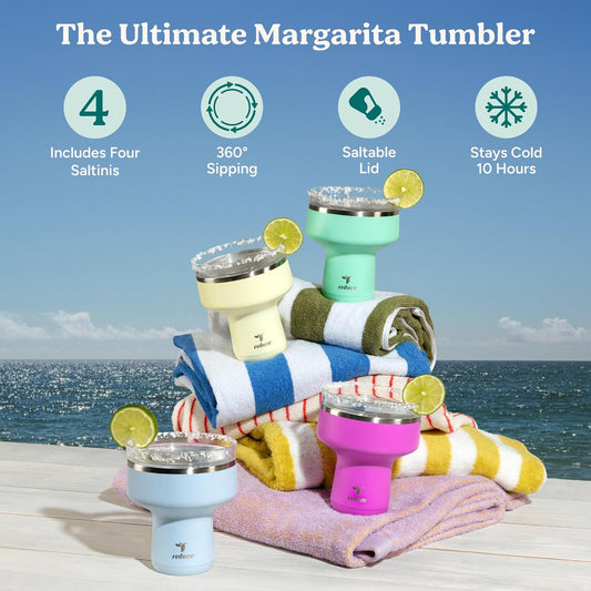 REDUCE Saltini 16 oz Cocktail Tumbler - Insulated Margarita Tumbler with Lid - Keeps Drinks Cold for 10 Hours - 360 Sippable Martini Glass Alternative - Shatterproof, Perfect for Parties - Cloud Blue