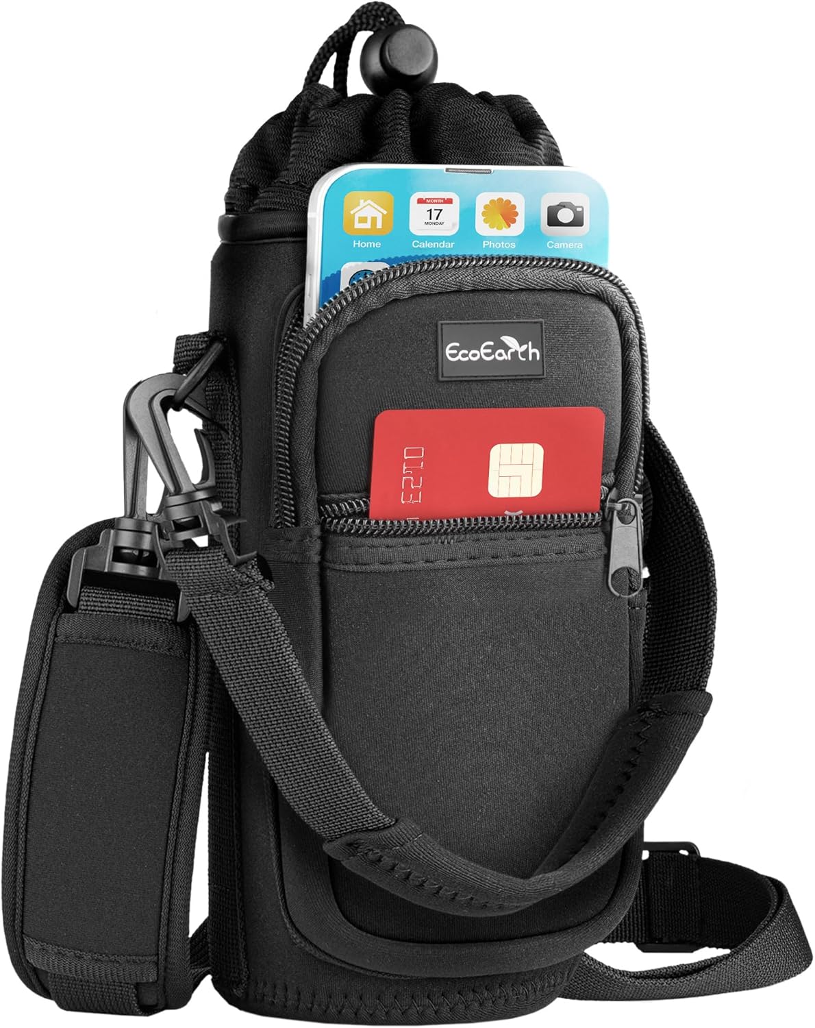 EcoEarth - Water Bottle Holder with Strap - Water Bottle Carrier Bag for Hiking - Crossbody Hydration Pouch with Phone Holder