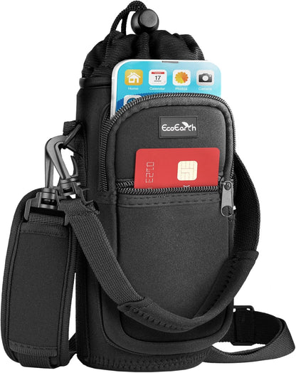 EcoEarth - Water Bottle Holder with Strap - Water Bottle Carrier Bag for Hiking - Crossbody Hydration Pouch with Phone Holder