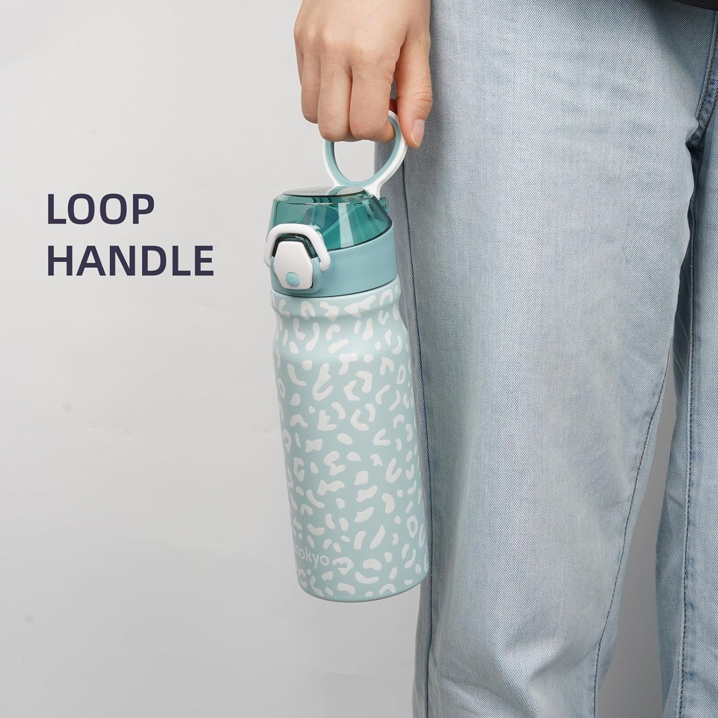 Konokyo 18 oz Insulated Water Bottle with Straw Lid, Stainless Steel Vacuum Sports Water Bottle, Leak-Proof Reusable Metal Flask with Carry Loop, BPA-Free Travel Bottle for Gym, School, Office