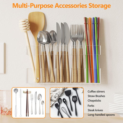 Acrylic Straw Holder for Cabinet Door, Reusable Tumbler Straw Organizer Storage inside Cabinet, Kitchen Accessories for Utensil, Ultra Sticky Adhesive Mounted, Black