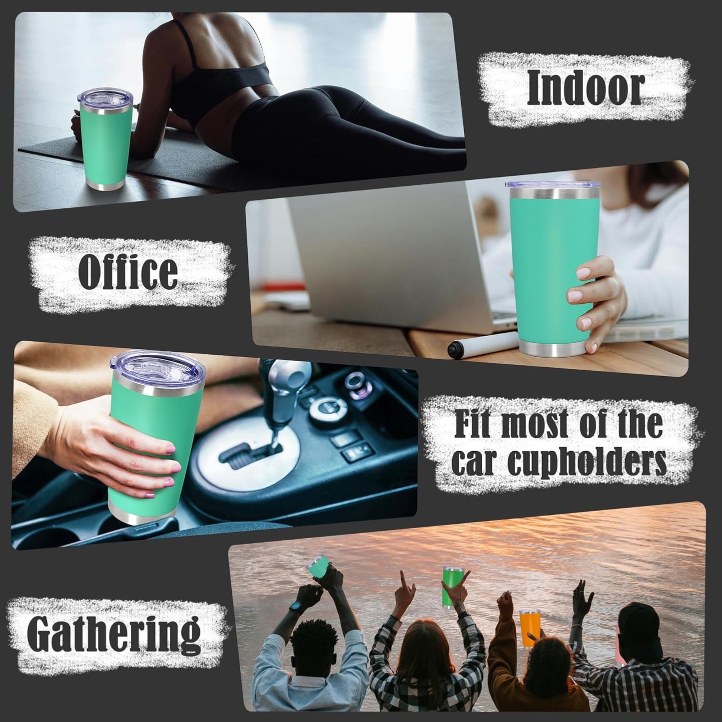 20 oz Tumbler Coffee Travel Tumblers Bulk with Lid Stainless Steel Double Wall Vacuum Insulated Mug Powder Coated Cups fit Car Cupholder for Hot and Cold - Stainless Steel, 4Pack