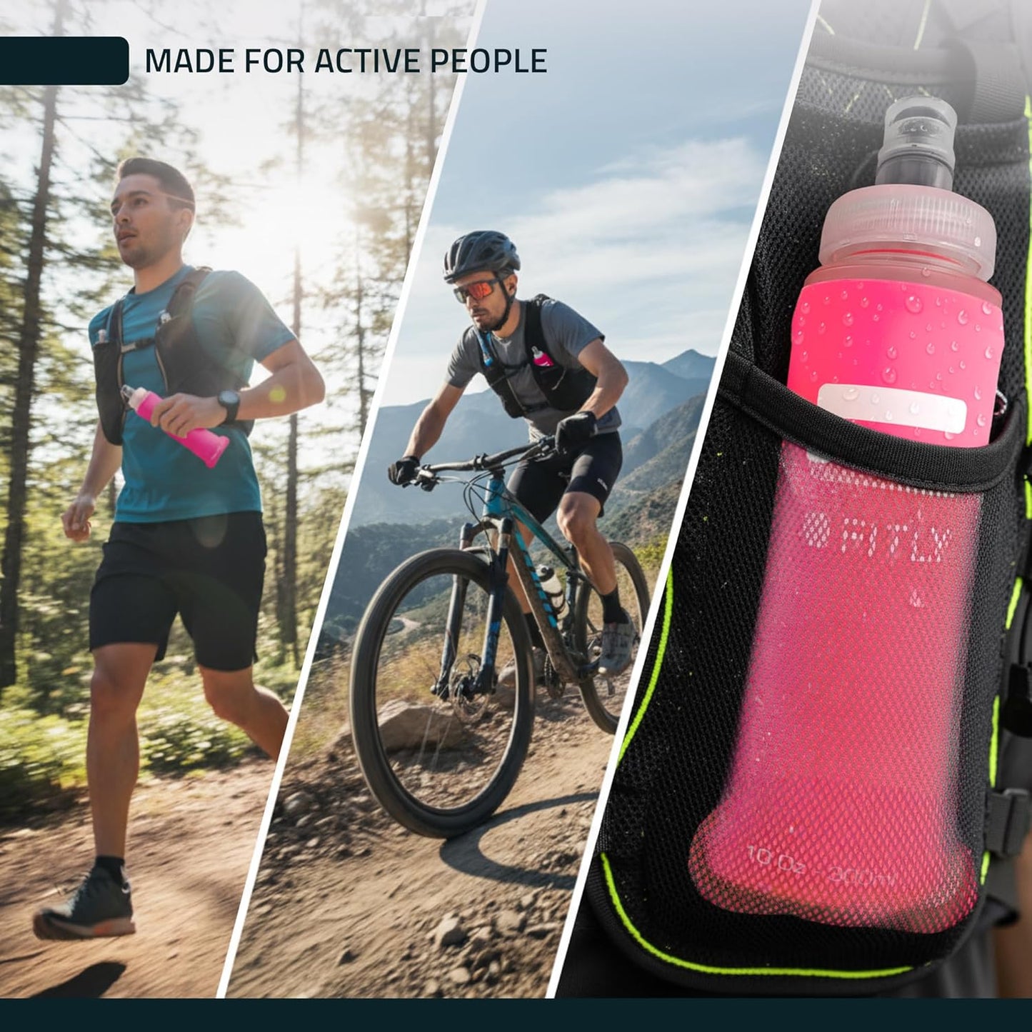 FITLY Soft Flask - Shrink As You Drink Soft Water Bottle for Hydration Pack - Folding Water Bottle Ideal for Running, Hiking, Cycling, Climbing & Rigorous Activity