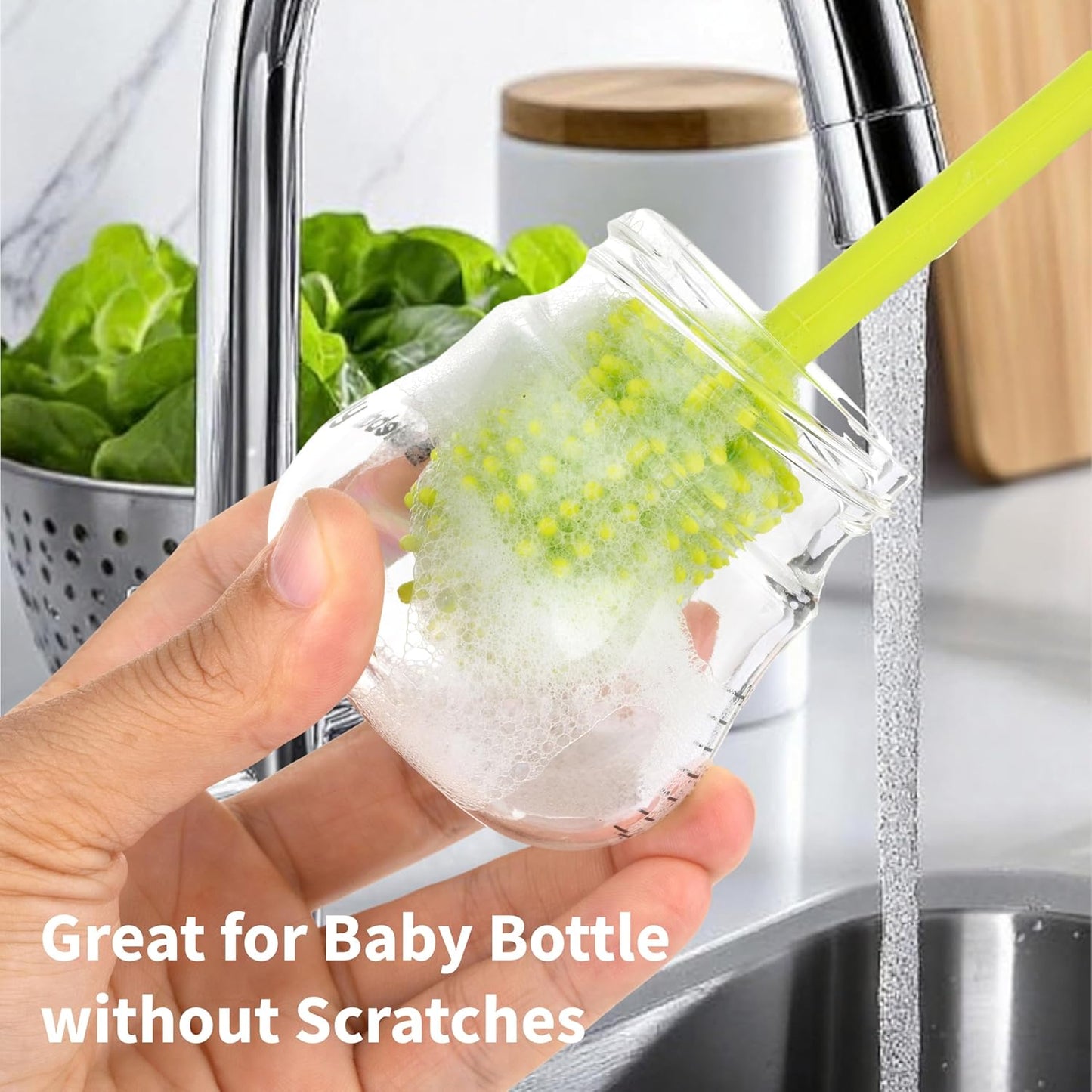 A-Brush Silicone Bottle Cleaner Brush, 2 Piece Set, Flexible, Long Handle - Water Bottle Cleaner, Baby Bottle Nipple Brush for Plastic & Glass, BPA-Free Dish Washing Brush A2S Protection