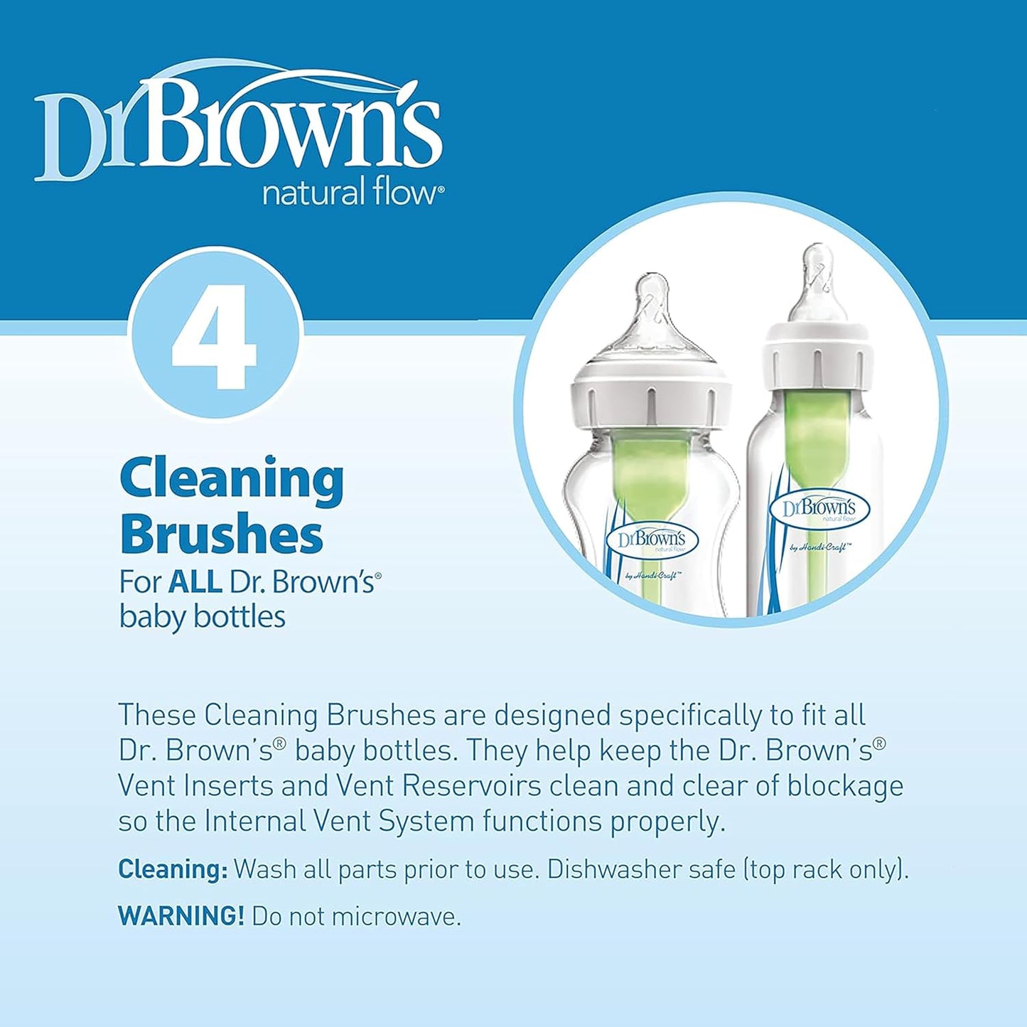 Dr. Brown's Silicone Cleaning Brush Set with Bottle, Spout, and Straw Brush, 3 Brushes to Clean Baby Bottles, Spouts, Nipples, and Straws, BPA Free – 3-Pack