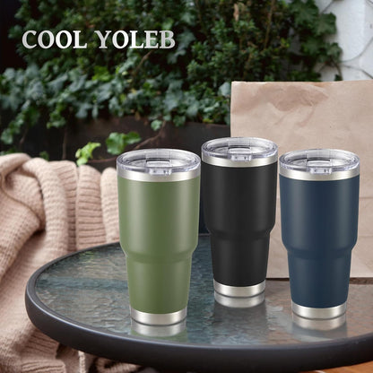 30 oz Tumbler with Lid Stainless Steel Tumblers Vacuum Insulated Cup Reusable Powder Coated Travel Mug Double Wall Leak Proof Portable Cups Keep Cold Drinks for 12 Hours, Stainless, 1 Pack
