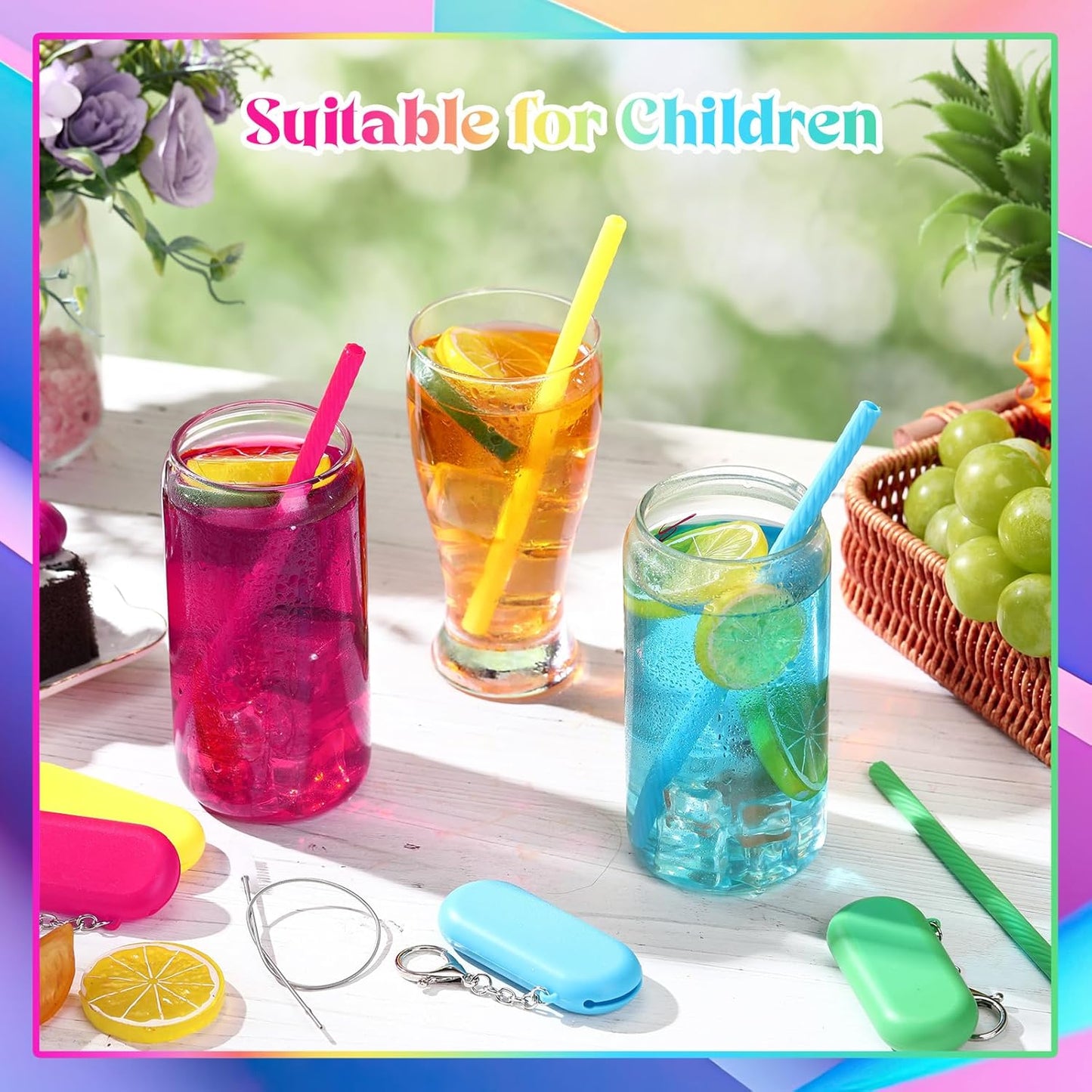 Meanplan 4 Sets Cruise Ship Essentials,4 Set Silicone Straws with Case Reusable Silicone Portable Drinking Straw Set for Party Travel Cold or Hot with 4 Carry Case, 4 Cleaning Brushes (Classic Color)