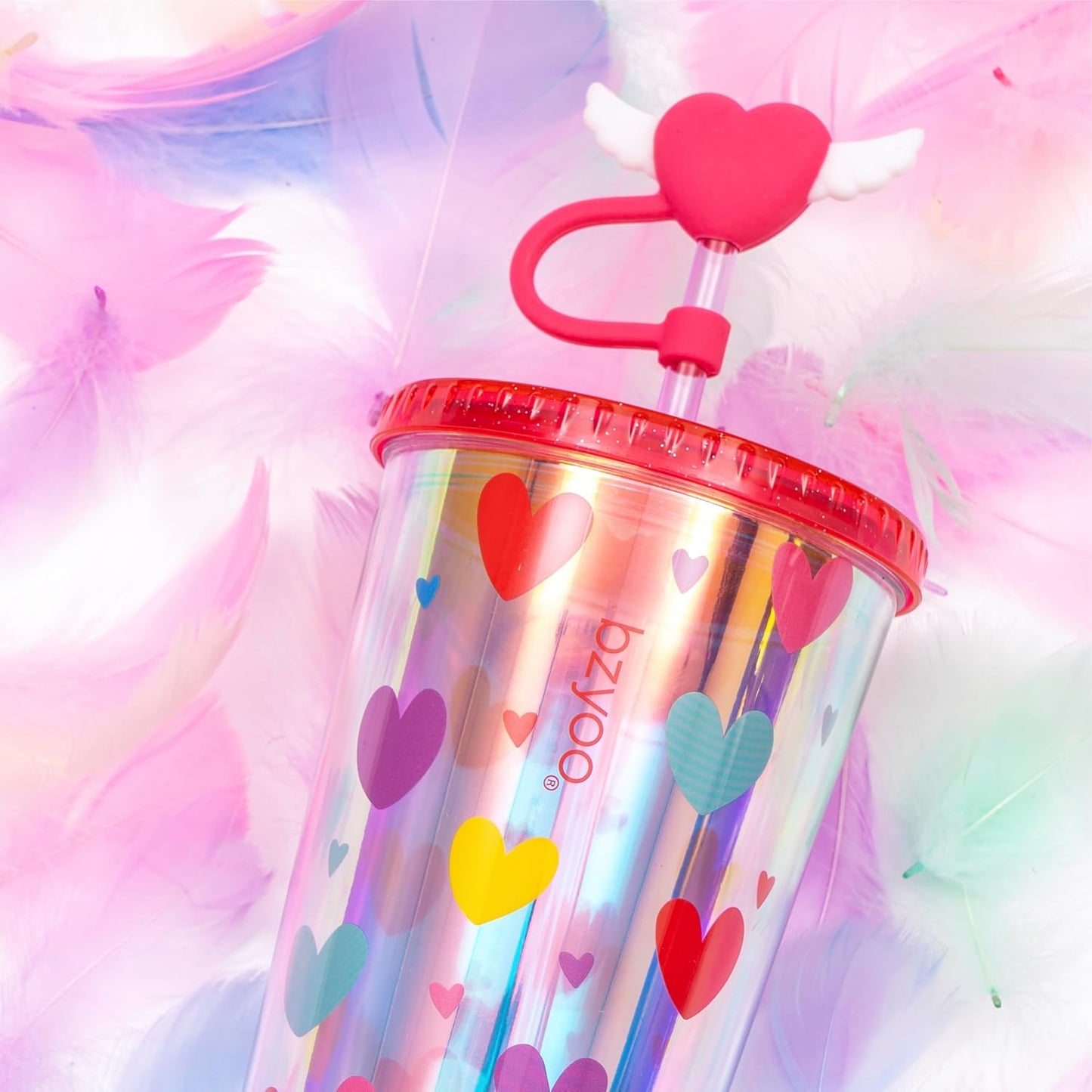 bzyoo SIP 24oz (710ml) Double Wall Plastic Tumbler with Lid and Straw Cold Drink Travel Mug Reusable Party Cup Perfect for Office Ice Coffee or Tea and Gift Color: Pink & Purple