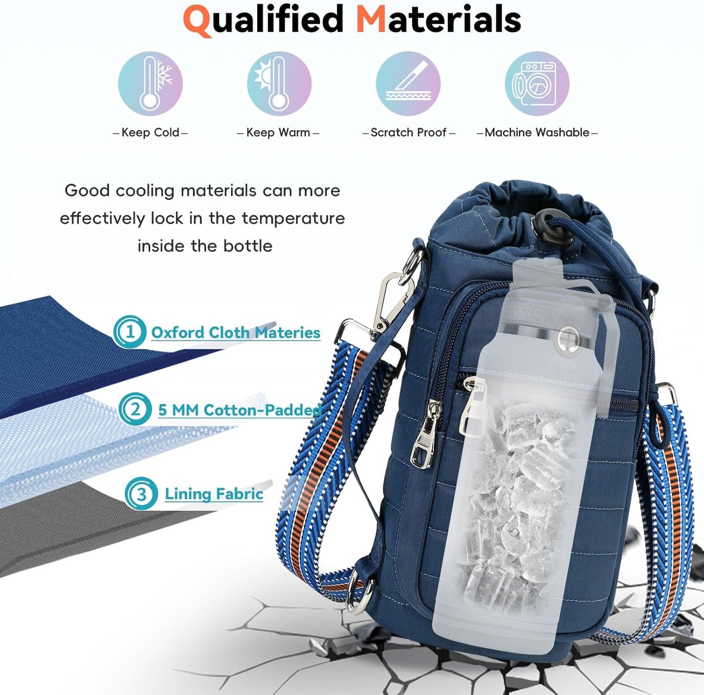 Water Bottle Carrier Bag with Strap, Sling Bag for Walking, Hiking, Cycling, Black, 40 Ounces