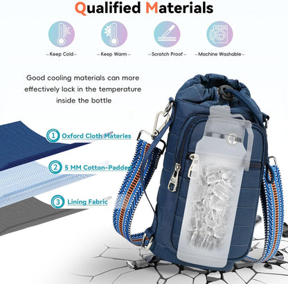 Water Bottle Carrier Bag with Strap, Sling Bag for Walking, Hiking, Cycling, Black, 40 Ounces