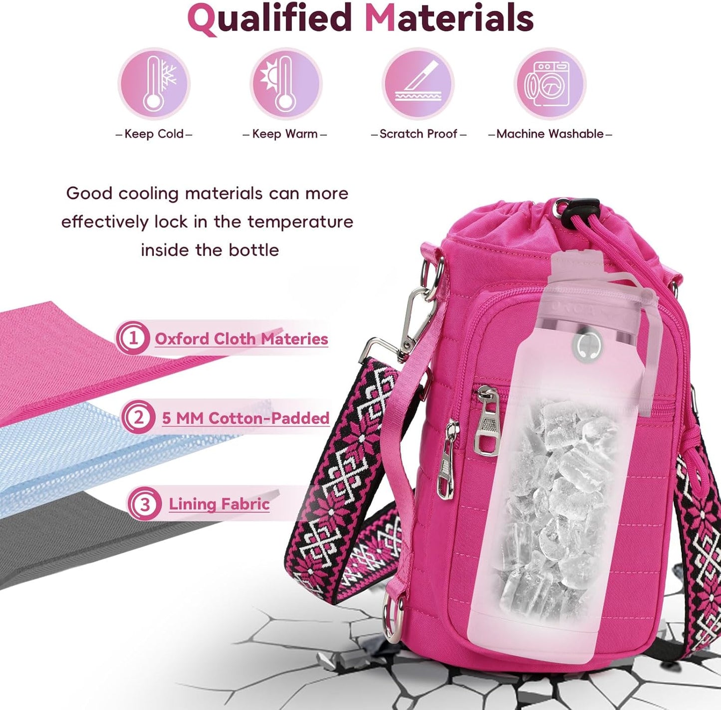Water Bottle Carrier Bag with Strap, Sling Bag for Walking, Hiking, Cycling, Black, 40 Ounces