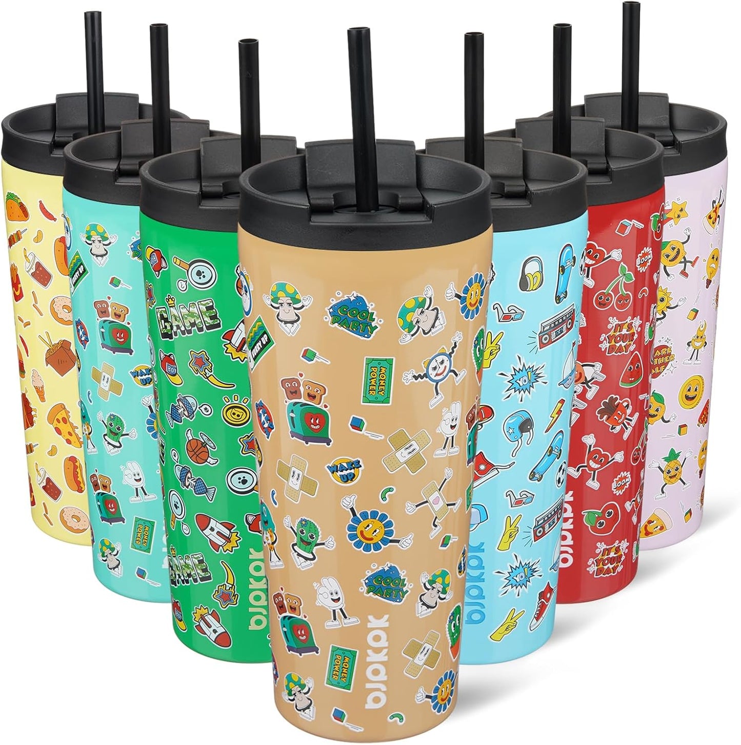 BJPKPK 22oz Insulated Tumbler With lid And Straw Stainless Steel Tumblers Travel Coffee Mug Reusable Thermal Cup,Sky