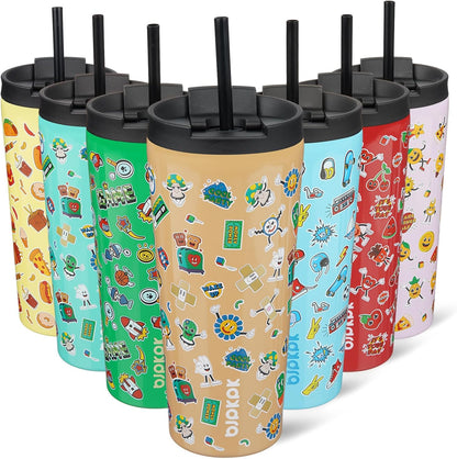 BJPKPK 22oz Insulated Tumbler With lid And Straw Stainless Steel Tumblers Travel Coffee Mug Reusable Thermal Cup,Sky