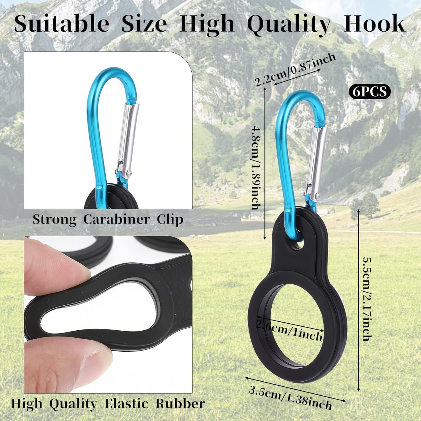 6 PCS Silicone Water Bottle Carrier, Silicone Water Bottle Buckle Holders with Carabiner Belt Clip and D-Ring Hook, Suitable for Hiking, Camping, Traveling, and Mountain Climbing