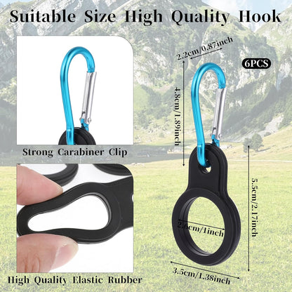6 PCS Silicone Water Bottle Carrier, Silicone Water Bottle Buckle Holders with Carabiner Belt Clip and D-Ring Hook, Suitable for Hiking, Camping, Traveling, and Mountain Climbing