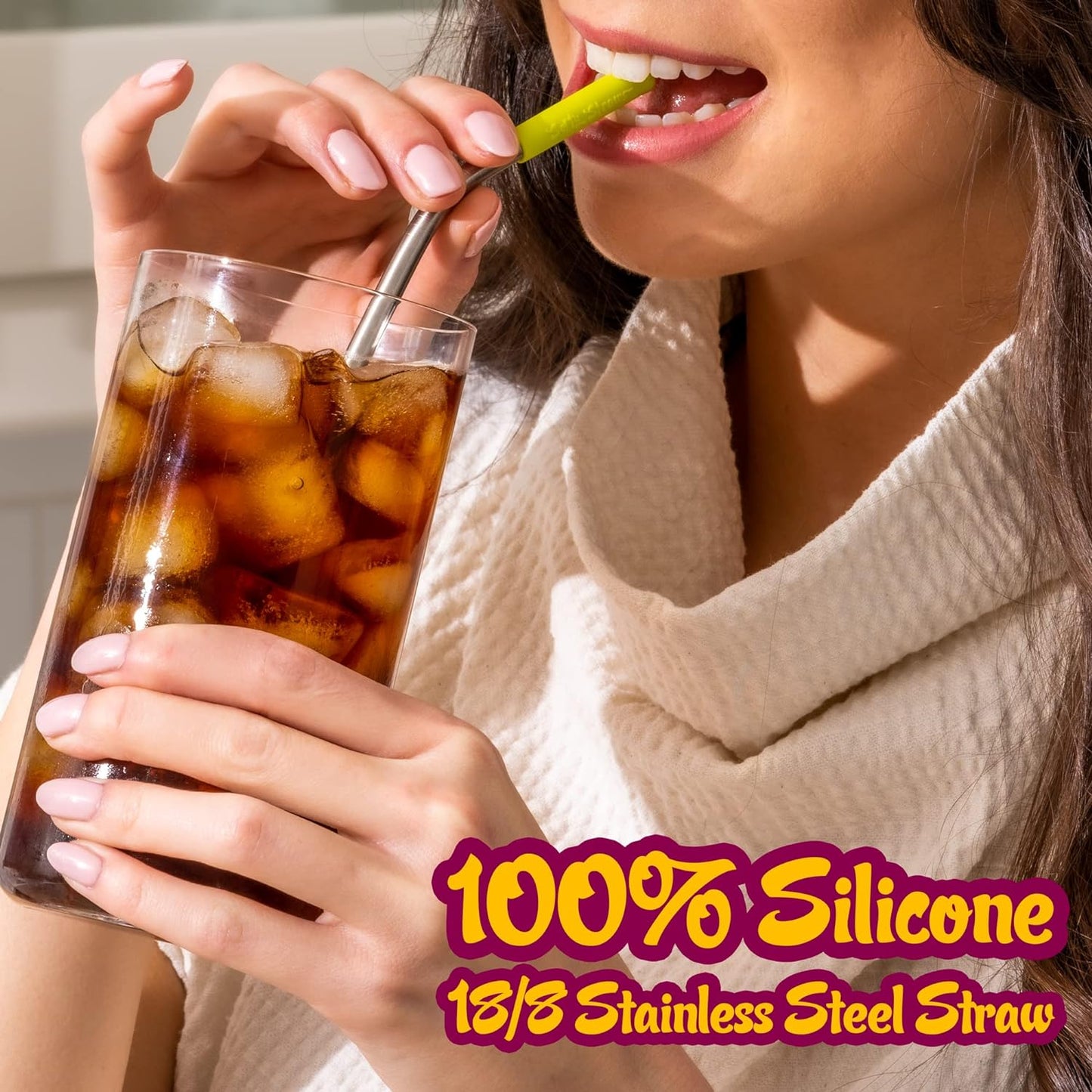Softy Straws Premium Reusable Stainless Steel Drinking Straws With Silicone Tips + Patented Straw Cleaners and Carrying Case - 9” Long Metal With Curved Bend for 20/30/32oz Tumblers