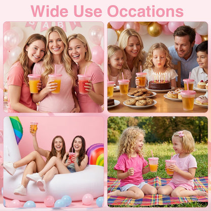 Sieral 30 Pack Cups with Lids and Straws Kids Tumbler with Straw Reusable Water Bottle Iced Coffee Travel Mug Adults Plastic Cups for Parties 16 oz (Candy Colors)