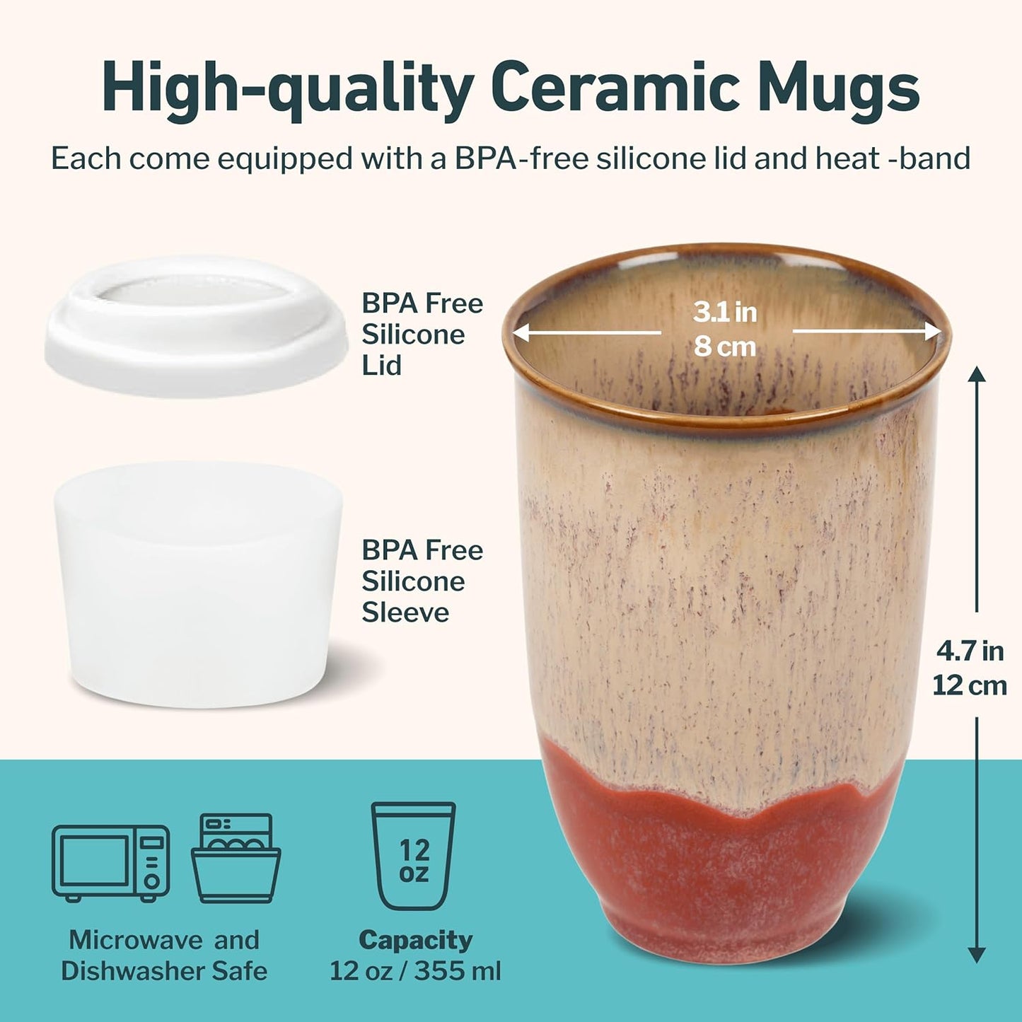 NOVA CERAMICS Coffee Tumbler – Travel Mug - On the Go Coffee Mug – Microwave & Dishwasher Safe Green Coffee Tumbler - Gifts For Women Men Him Her – 16oz – Monsoon